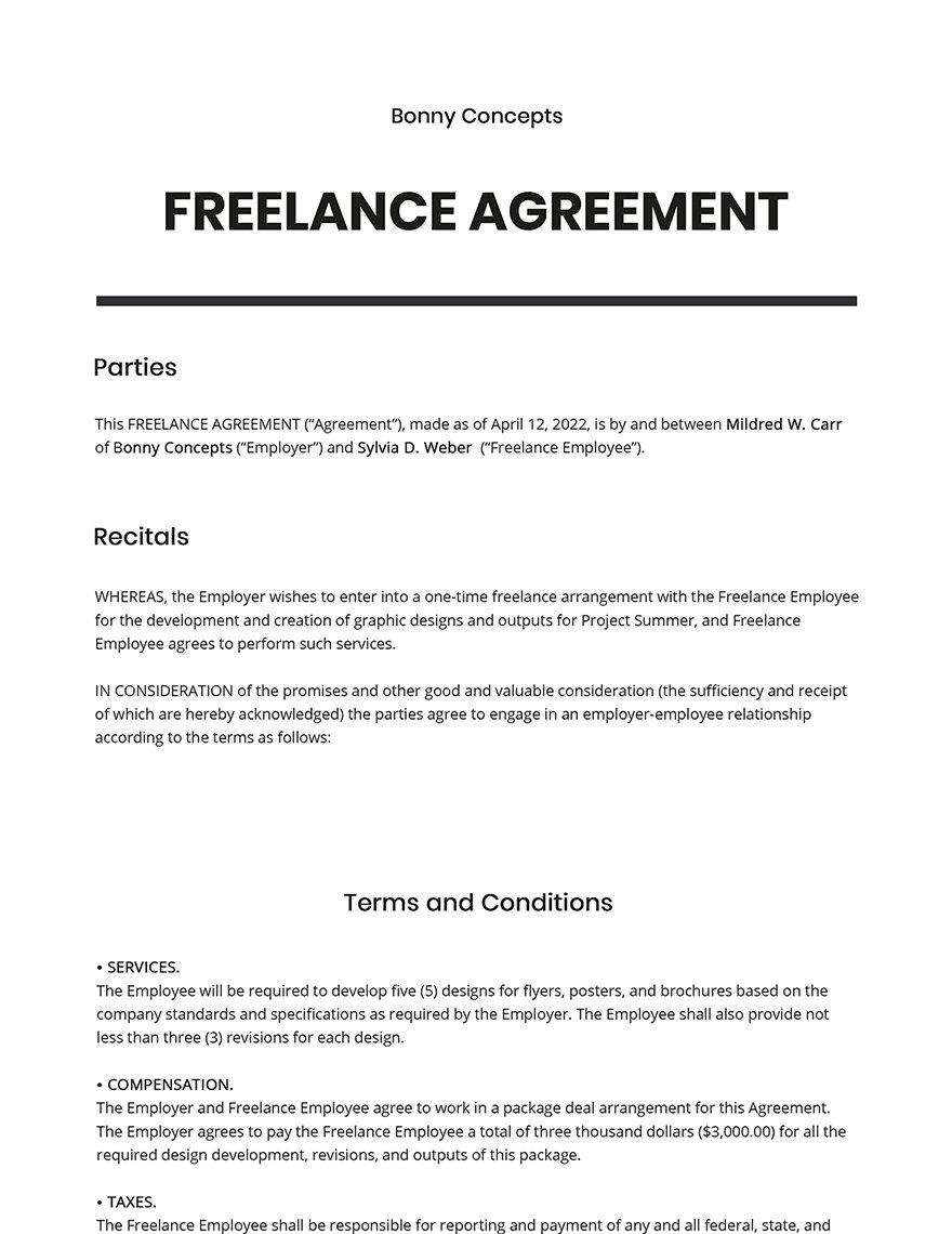 Freelancer Agreement Templates Google docs Format, Free, Download