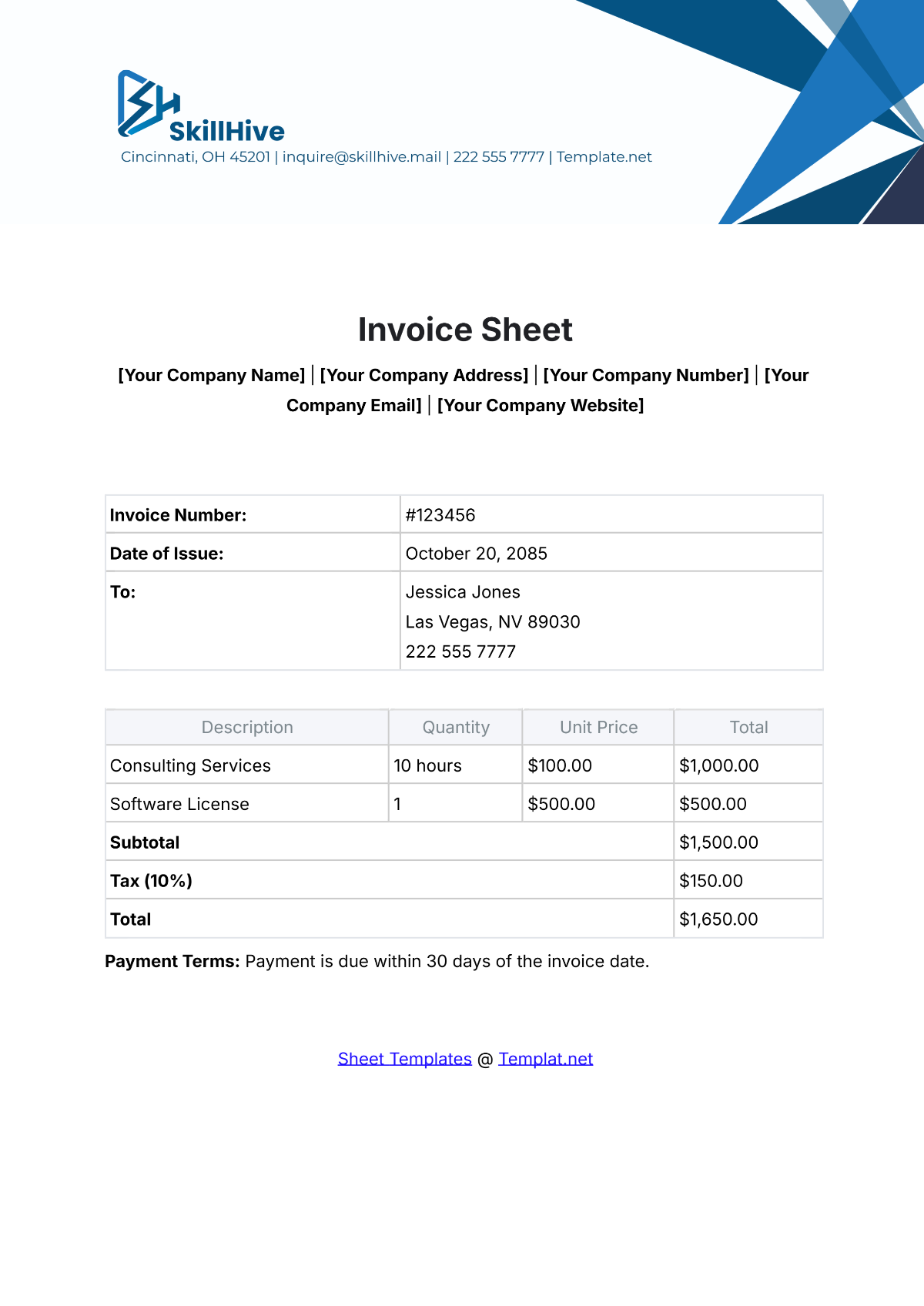 Free Invoice Sheet Template