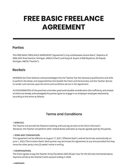 Free Simple Freelance Writing Agreement Template - Download in Word ...