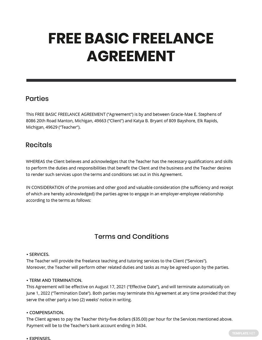 Freelance Work Agreement Template Google Docs Word Apple Pages