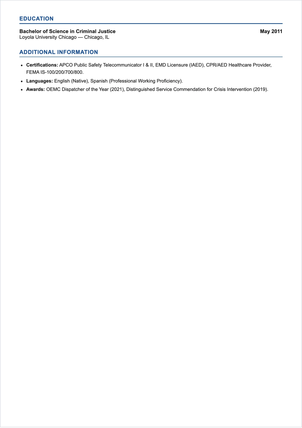 Free Emergency Dispatcher ATS Resume Template, AI Resume Builder