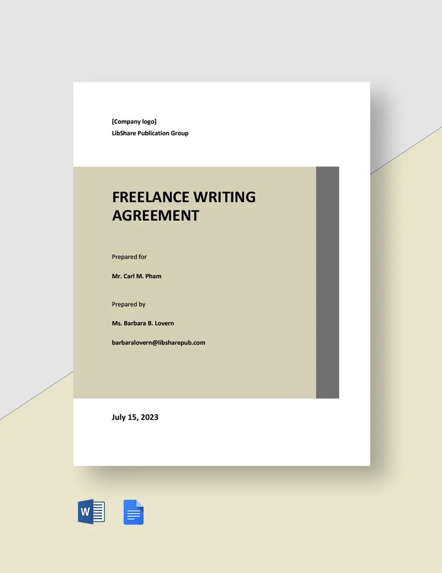 Simple Freelance Writing Agreement Template in Word, Google Docs