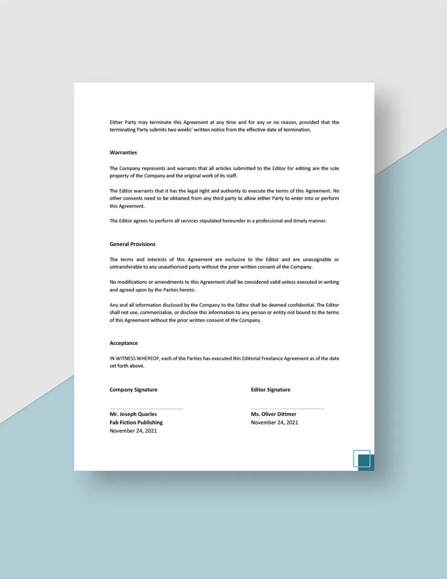 Editorial Freelance Agreement Template