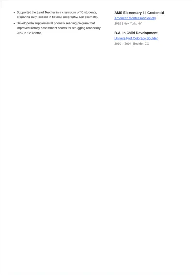 Free Montessori Elementary Teacher Outline ATS Resume Template