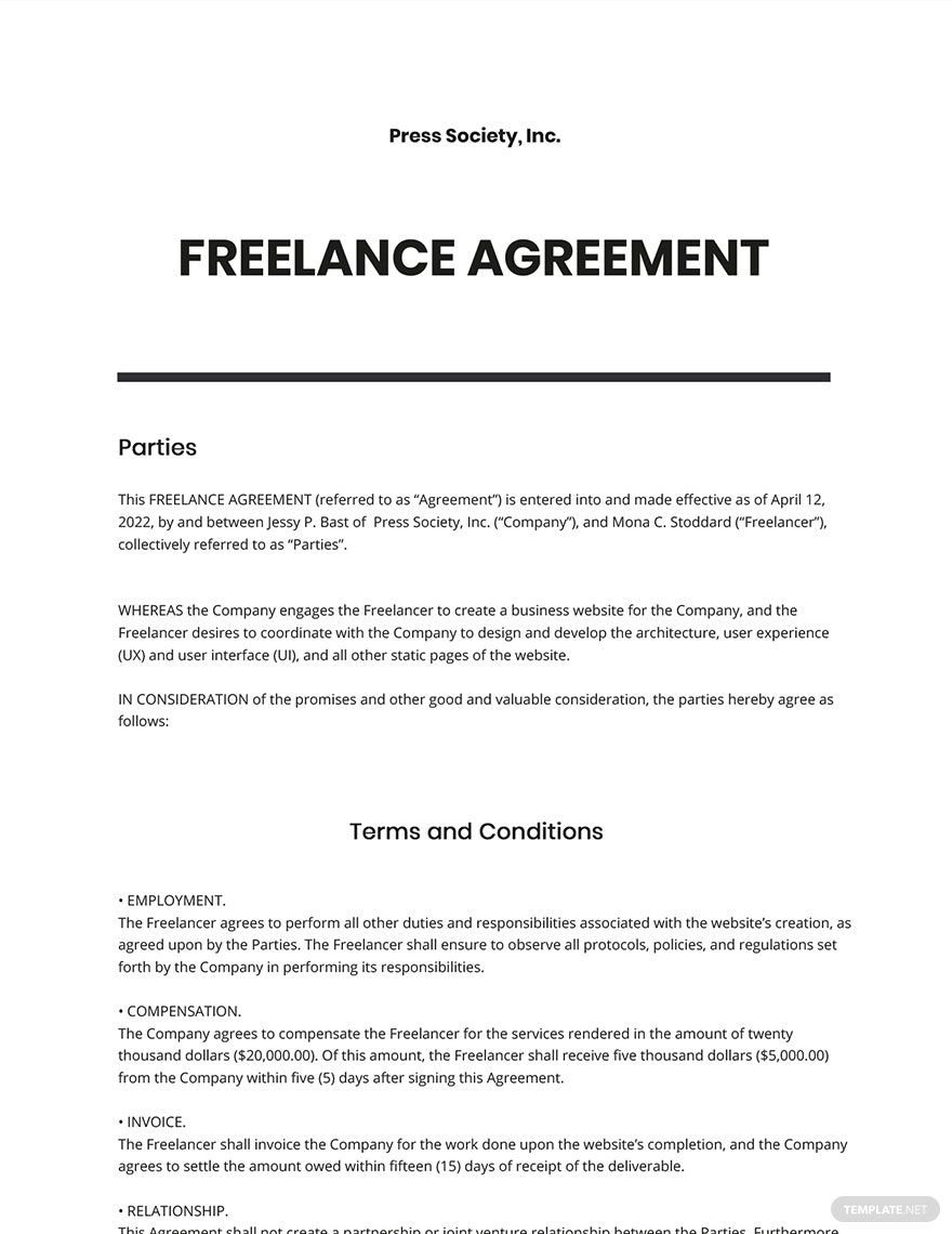 Sample Freelance Agreement Template