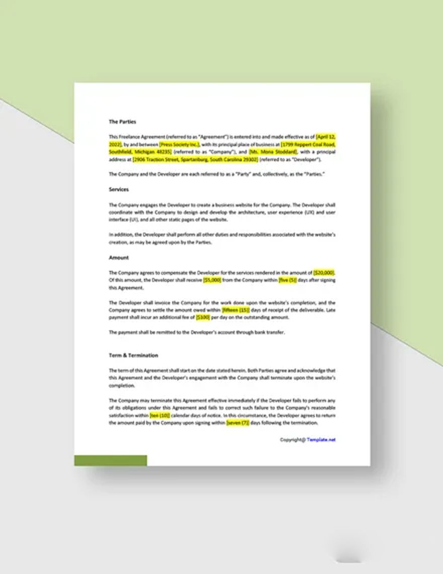 Free Sample Freelance Agreement Template - Google Docs, Word, Apple ...