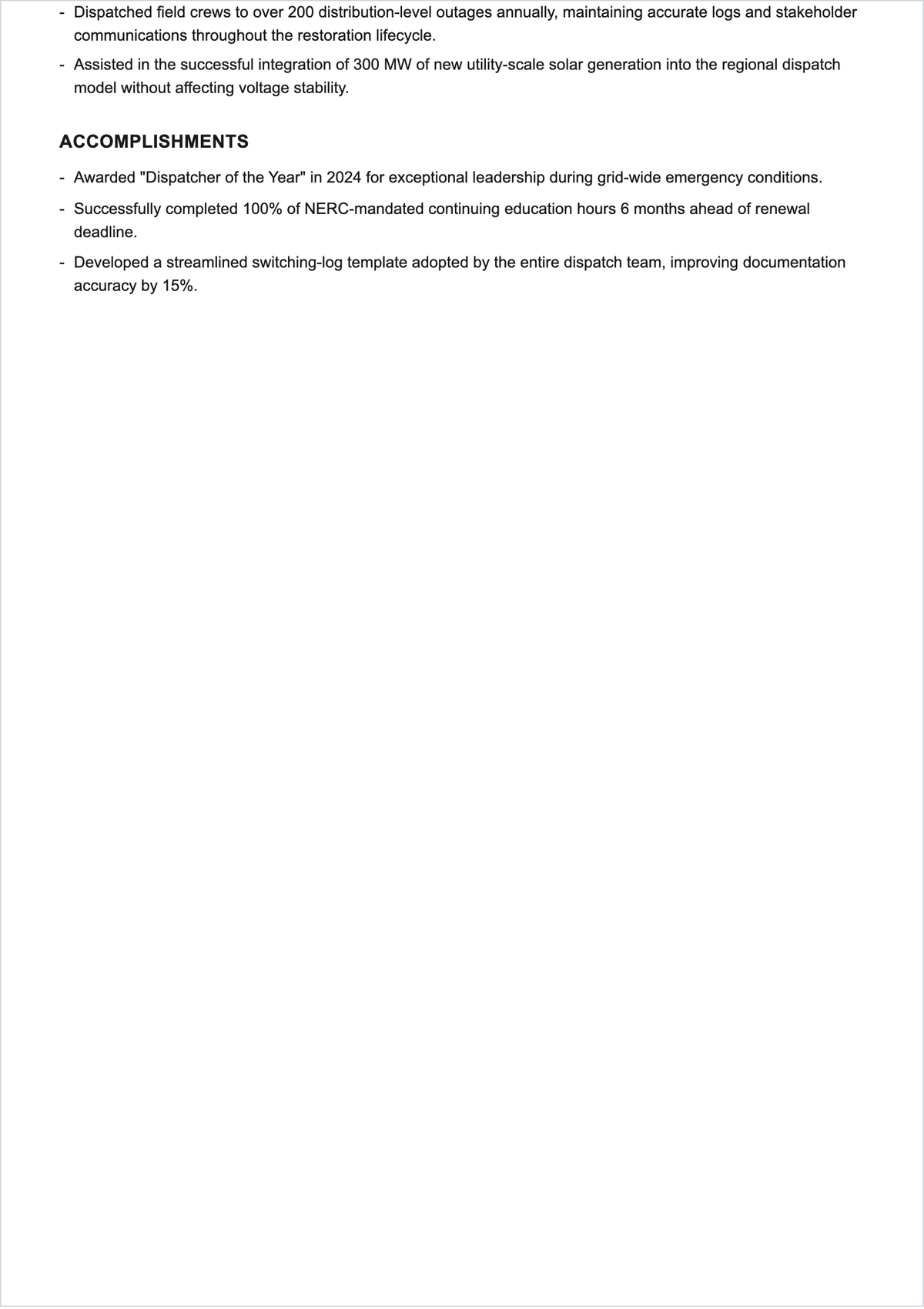 Free Utility Outline Dispatcher Resume Template & AI Maker