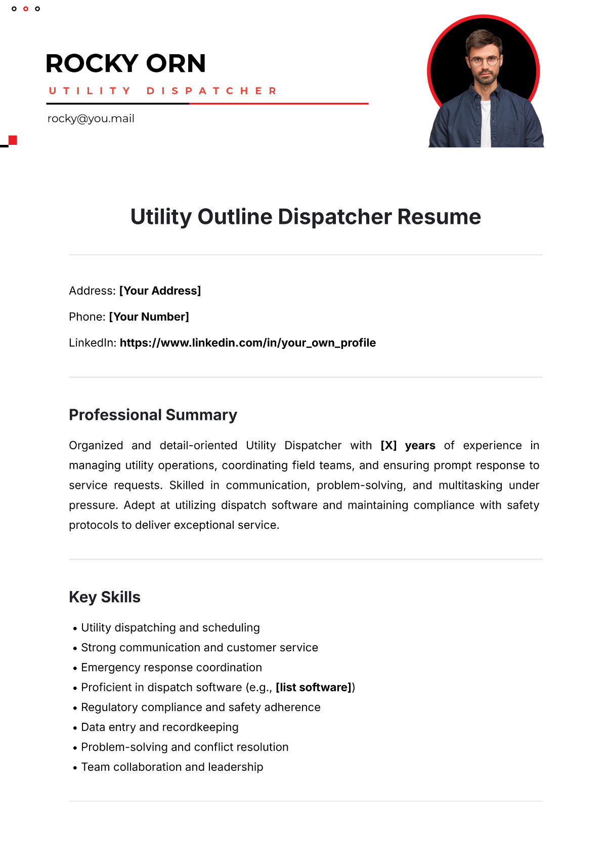 Free Utility Outline Dispatcher Resume Template