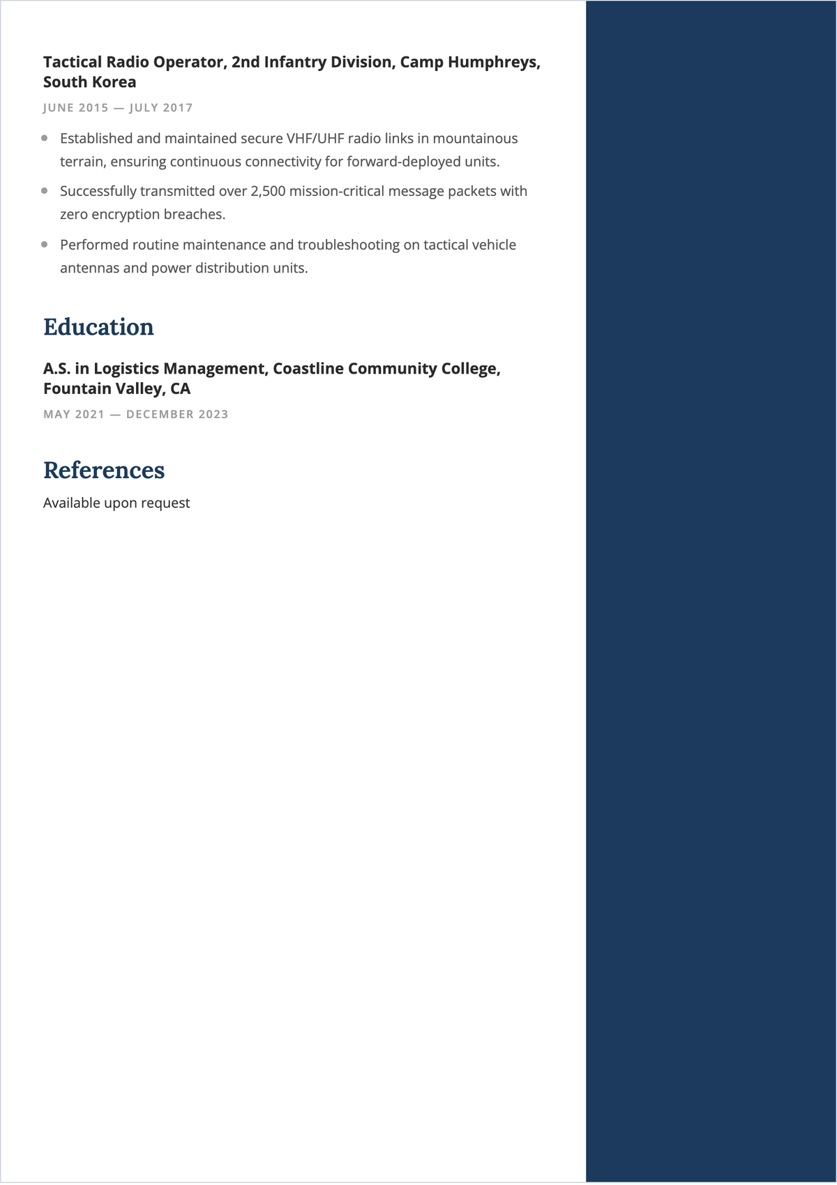 Free Professional Military Dispatcher Resume Template & AI Maker