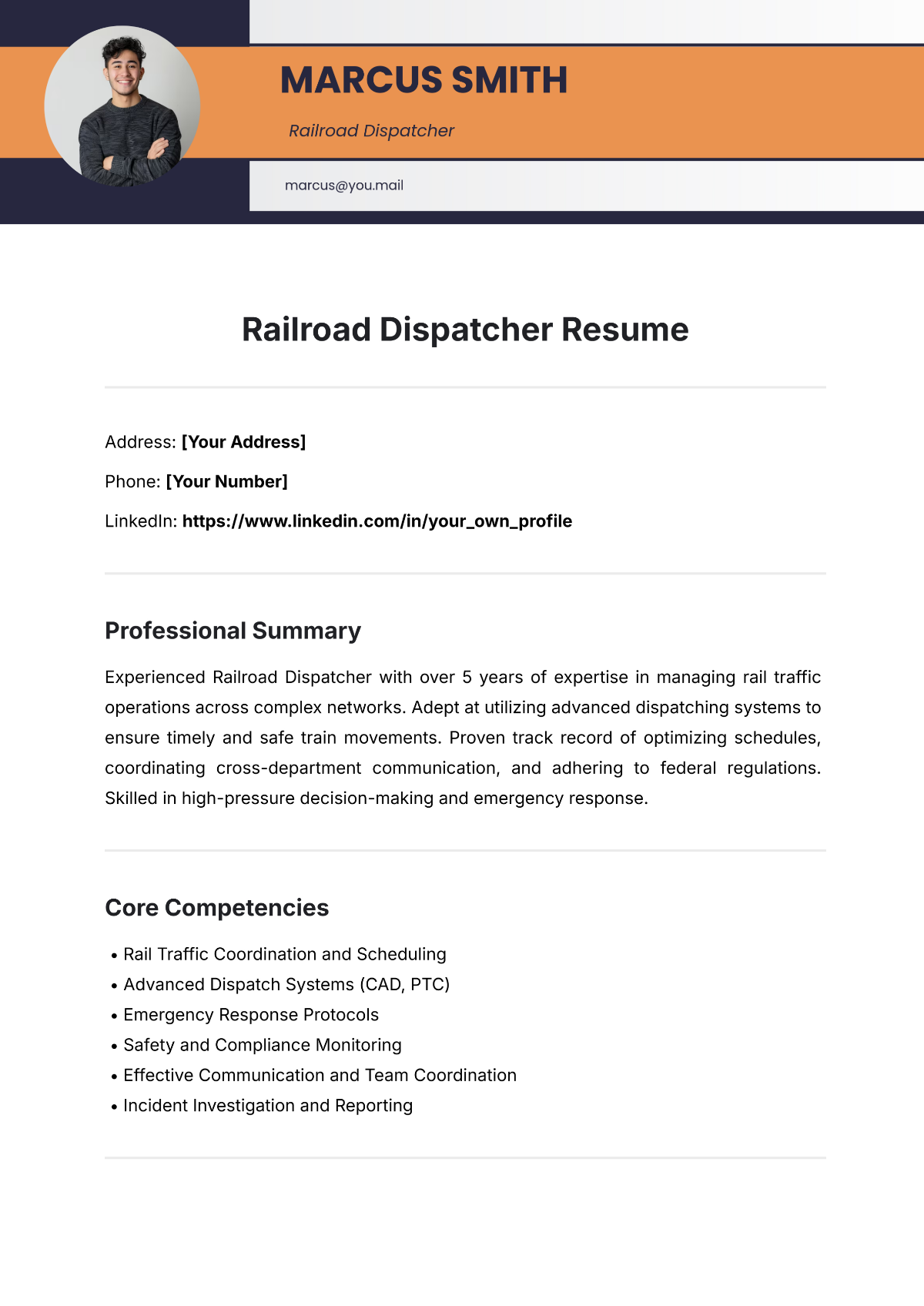 Free Railroad Dispatcher Resume Template