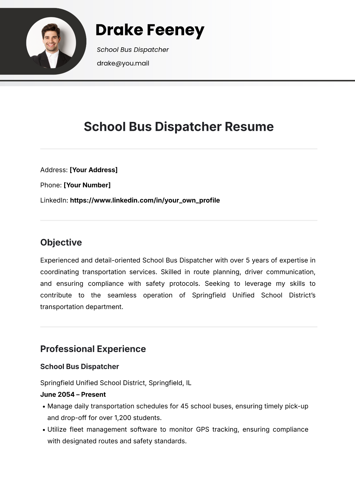 Free School Bus Dispatcher Resume Template