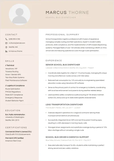 Free School Bus Dispatcher Resume Template & AI Maker
