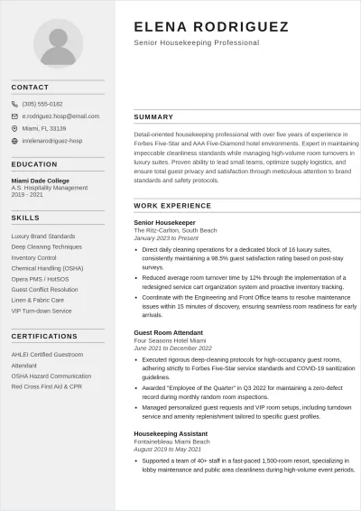 Free Hotel Housekeeper Resume Template & AI Maker