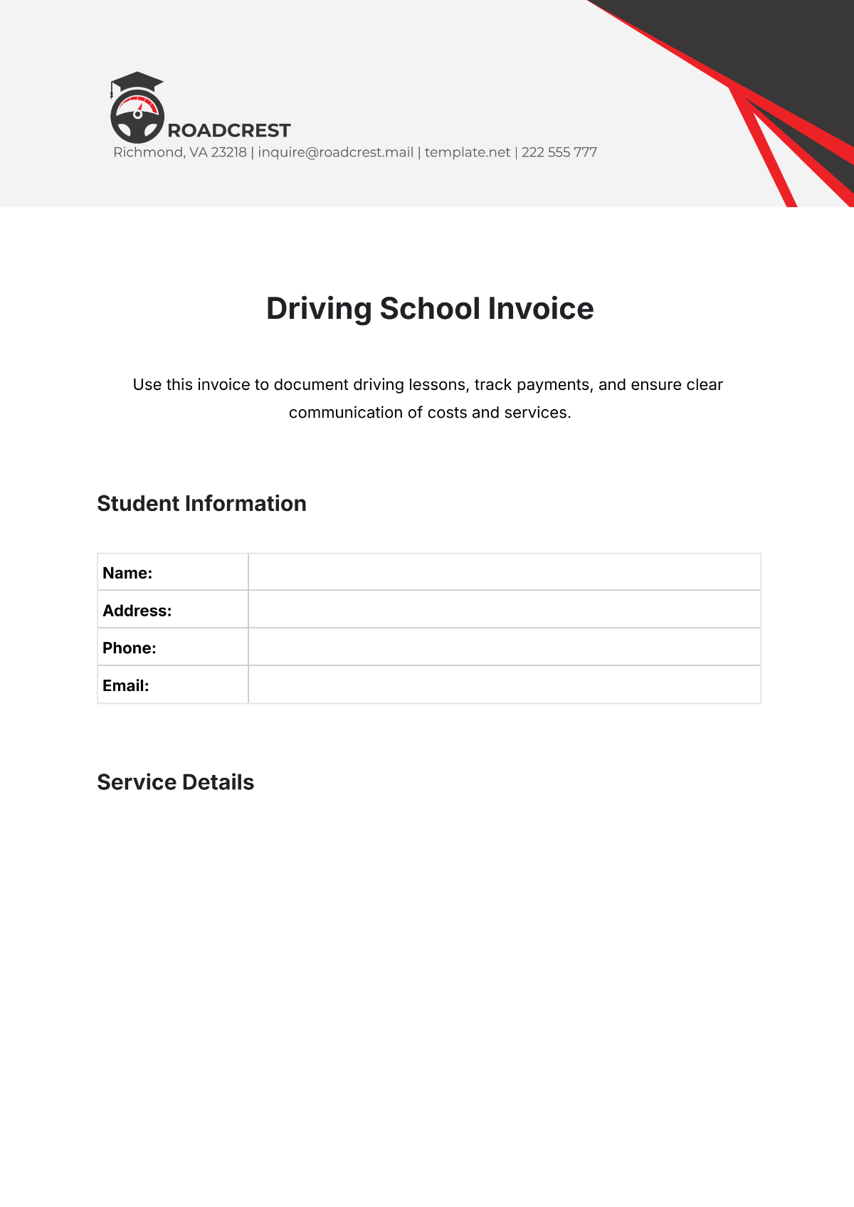 Free Driving School Invoice Template