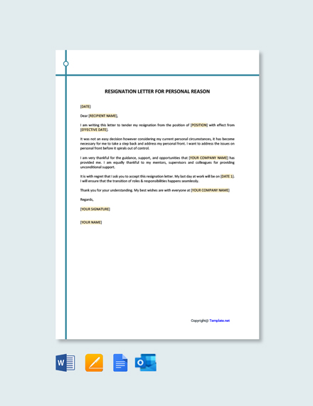 Resignation Letter Template For Personal Reason Google Docs Word Template Net