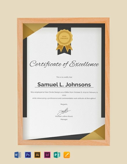 Free Certificate of Excellence Template