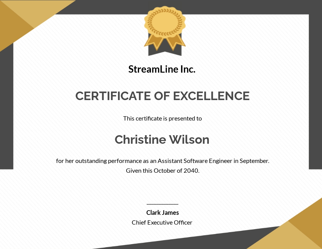 certificate of excellence template free download word