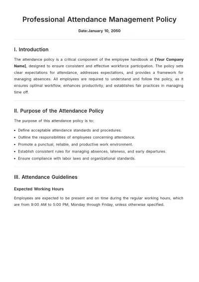 Free Professional Attendance Management Policy Template to Edit Online