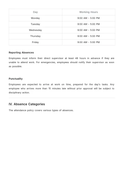 Free Professional Attendance Management Policy Template to Edit Online