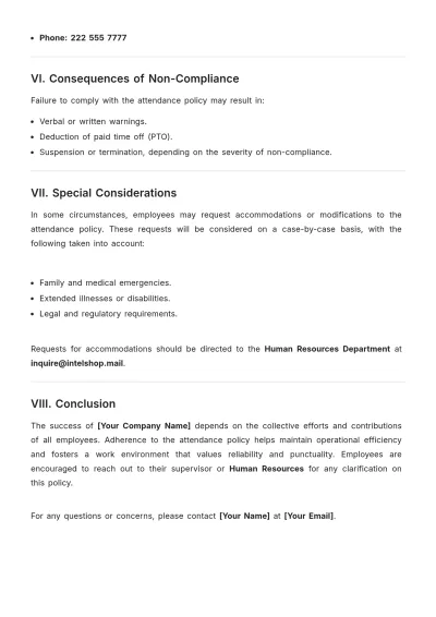 Free Professional Attendance Management Policy Template to Edit Online