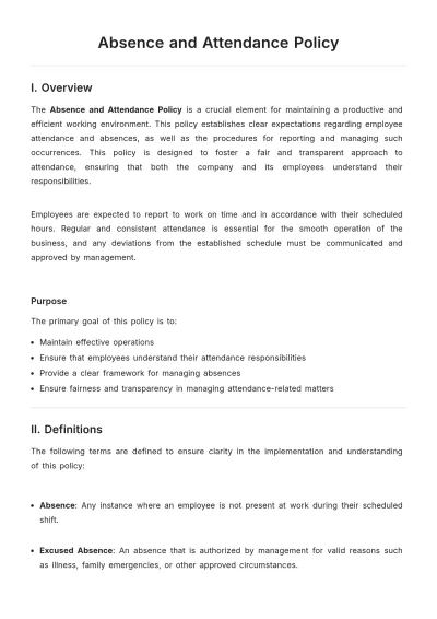 Free Absence and Attendance Policy Template to Edit Online