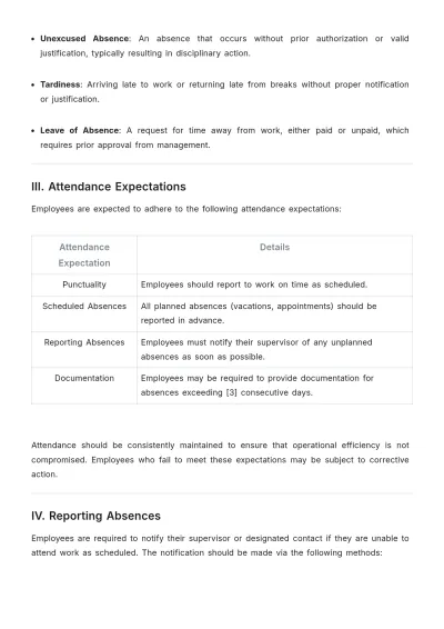 Free Absence and Attendance Policy Template to Edit Online