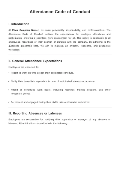 Free Attendance Code of Conduct Template to Edit Online