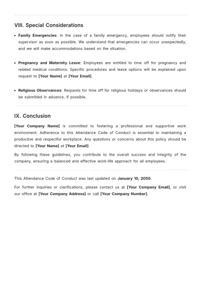Free Attendance Code of Conduct Template to Edit Online