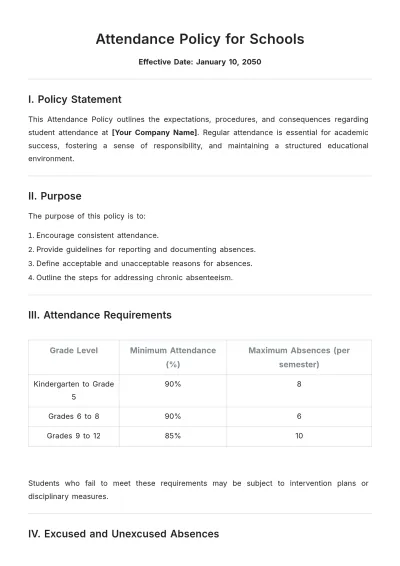 Free Attendance Policy for Schools Template to Edit Online