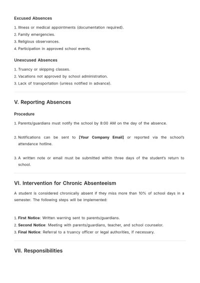 Free Attendance Policy for Schools Template to Edit Online
