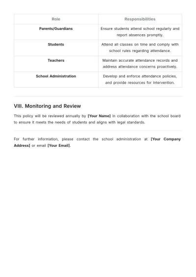 Free Attendance Policy for Schools Template to Edit Online