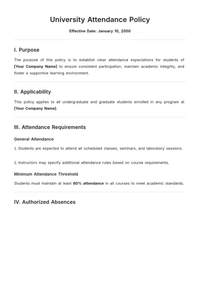 Free Attendance Policy for Universities Template to Edit Online