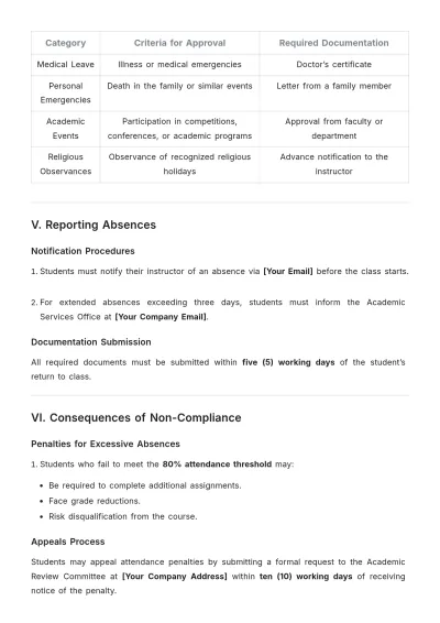 Free Attendance Policy for Universities Template to Edit Online