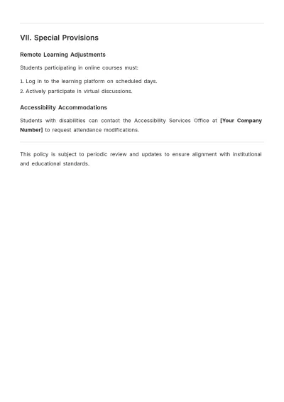 Free Attendance Policy for Universities Template to Edit Online