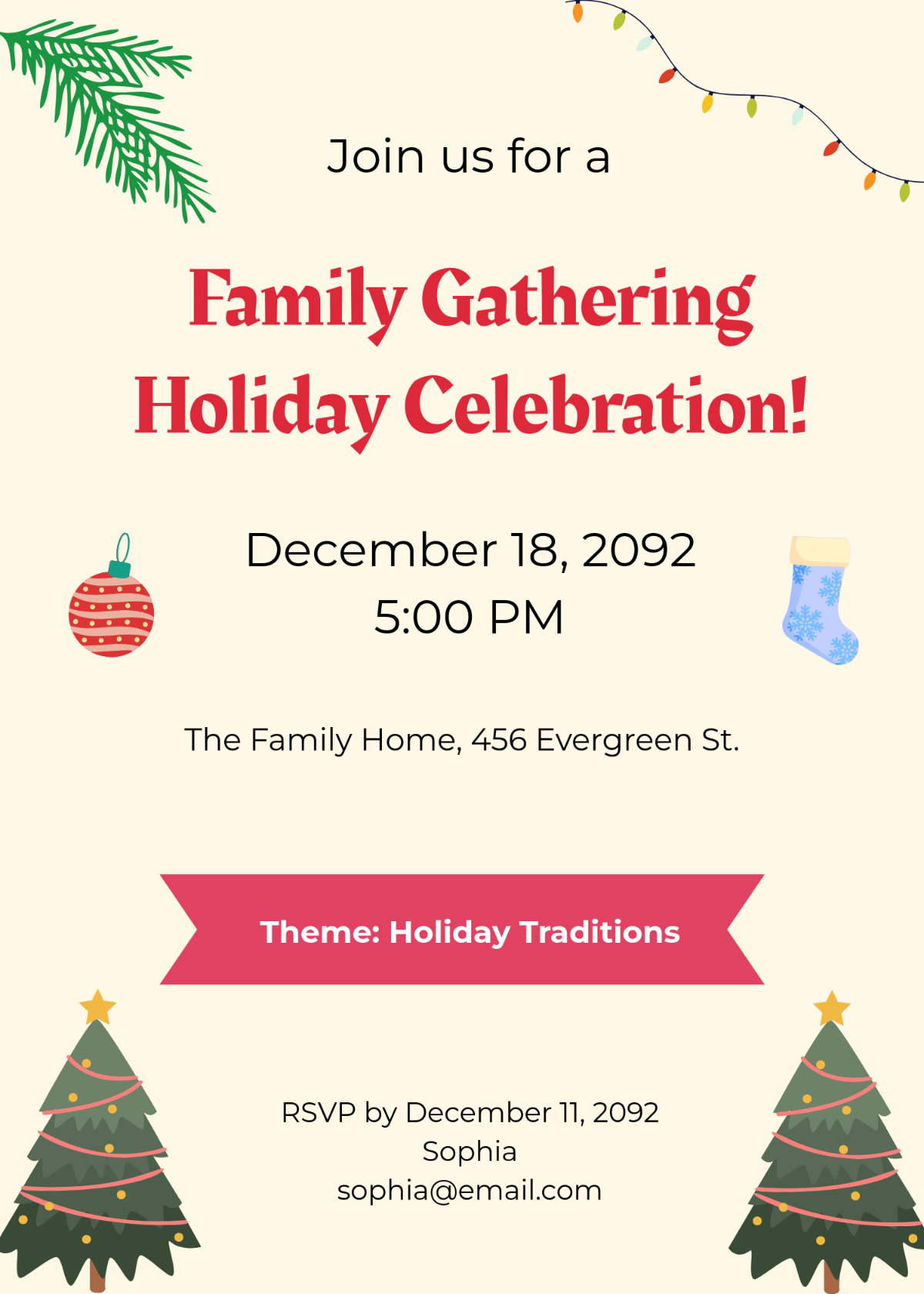 Free Family Gathering Holiday Invitation Template