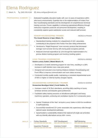 Free Housekeeping Trainer Outline Resume Template & AI Maker