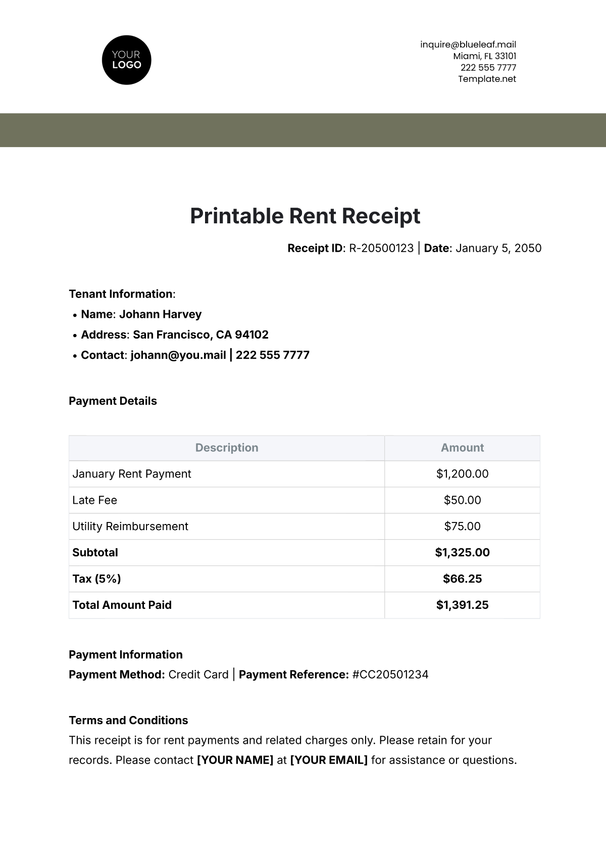 Free Printable Rent Receipt Template