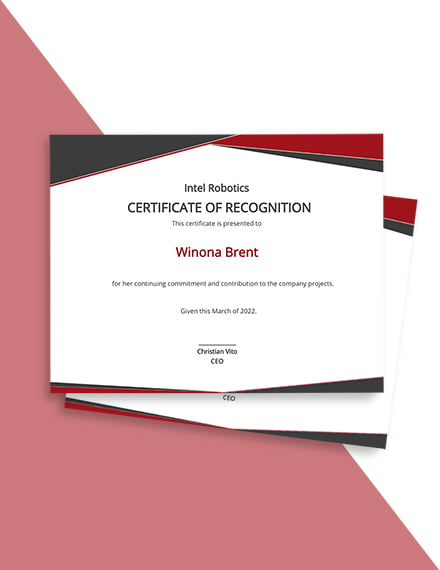 Certificate of Recognition Template - Google Docs, Illustrator, InDesign, Word, Outlook, Apple Pages, PSD, Publisher