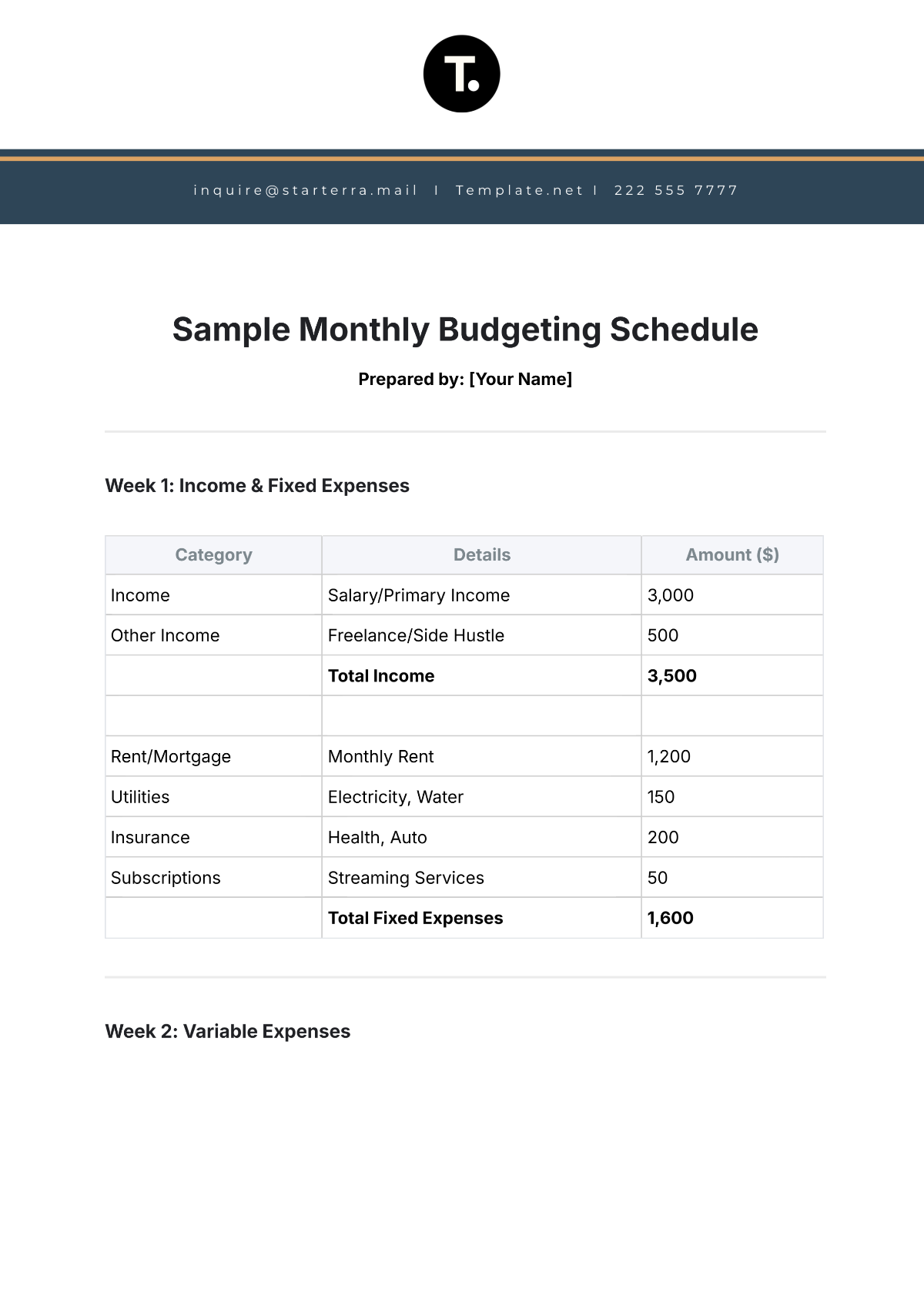 Free Sample Monthly Budgeting Schedule Template