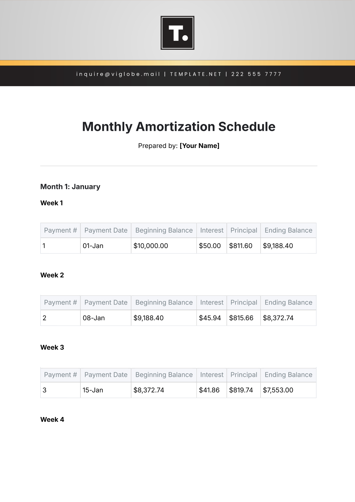 Free Monthly Amortization Schedule Template