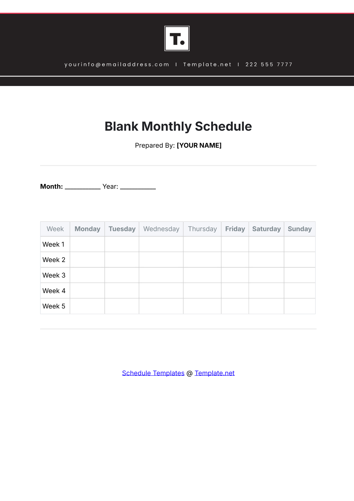 Free Blank Monthly Schedule Template