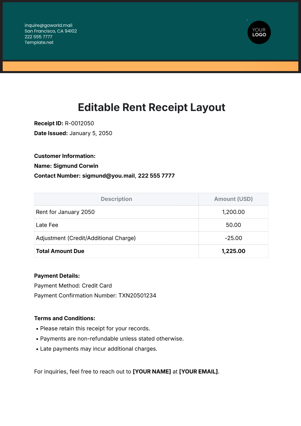 Editable Rent Receipt Layout Template - Edit Online & Download