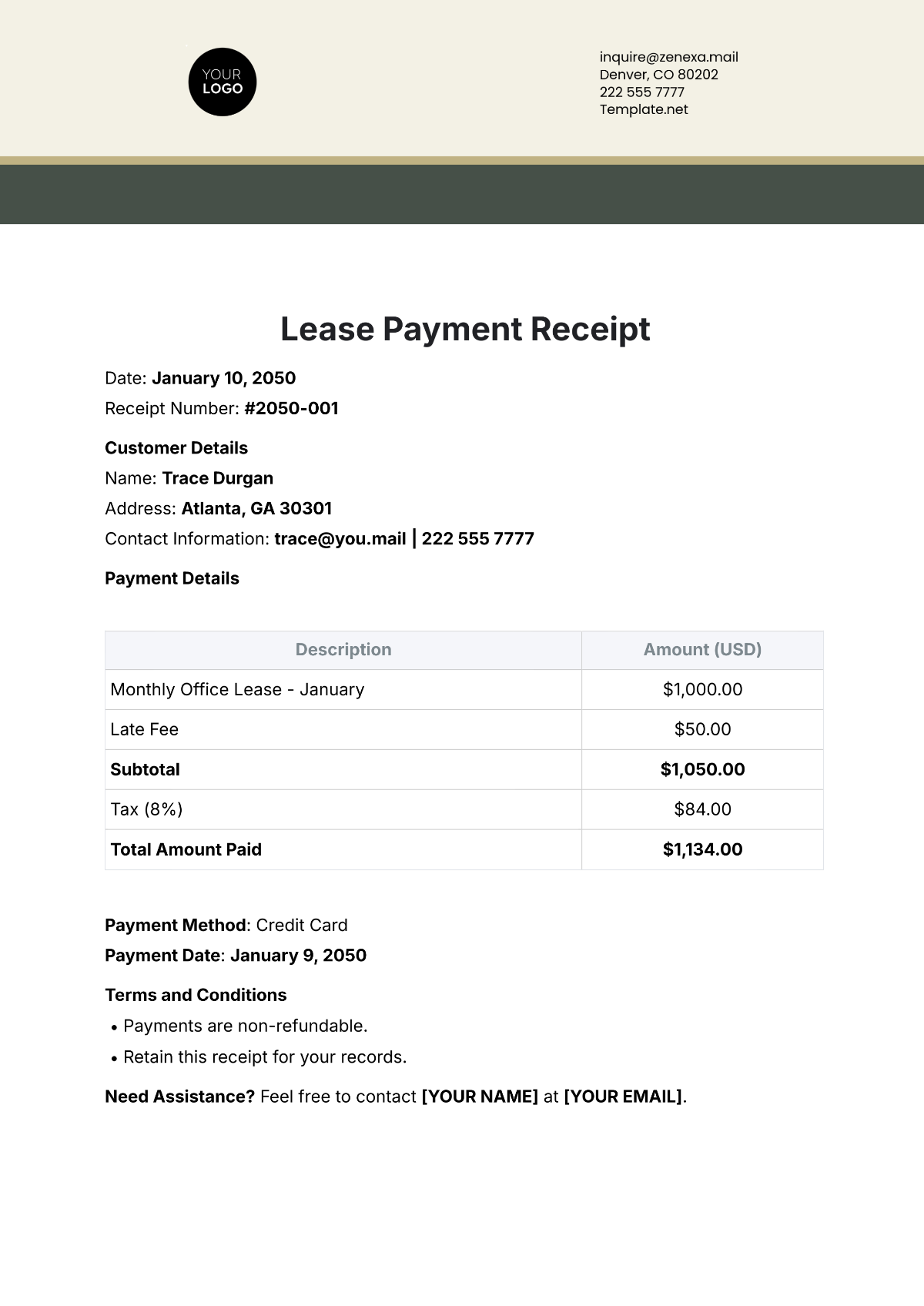 Lease Payment Receipt Template - Edit Online & Download