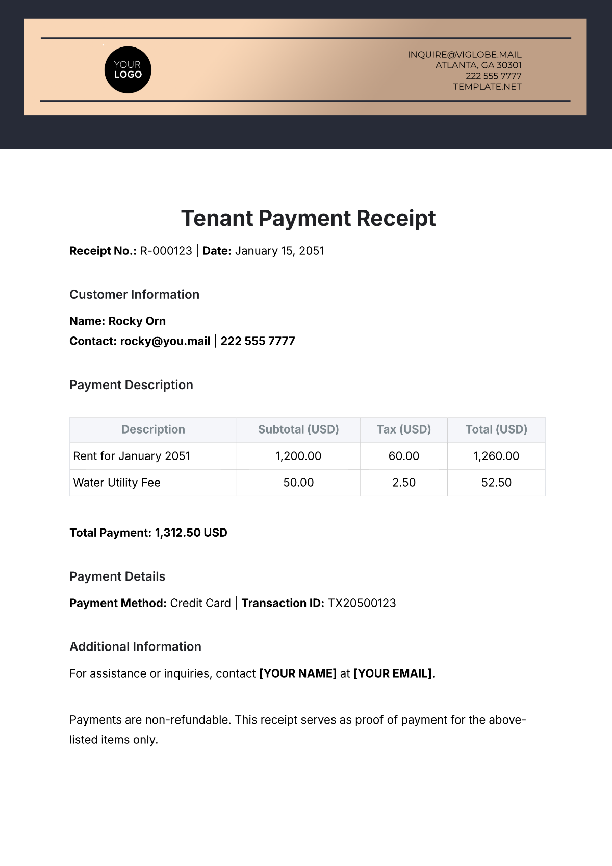 Tenant Payment Receipt Template - Edit Online & Download