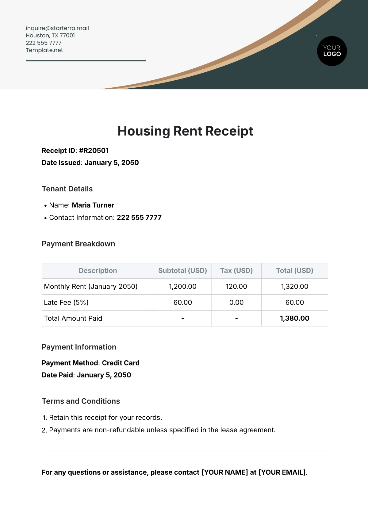 Housing Rent Receipt Template - Edit Online & Download