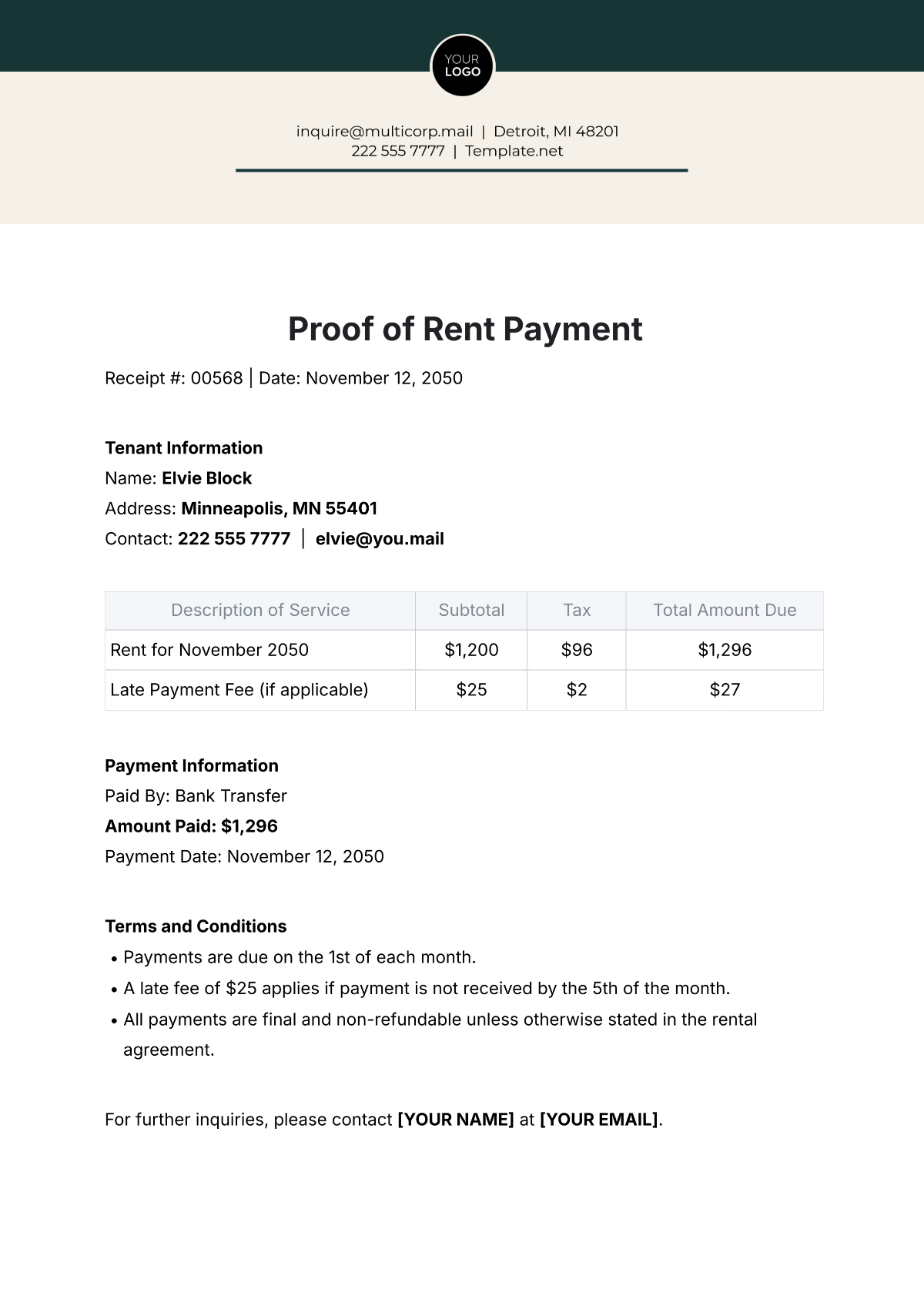 Proof of Rent Payment Template - Edit Online & Download