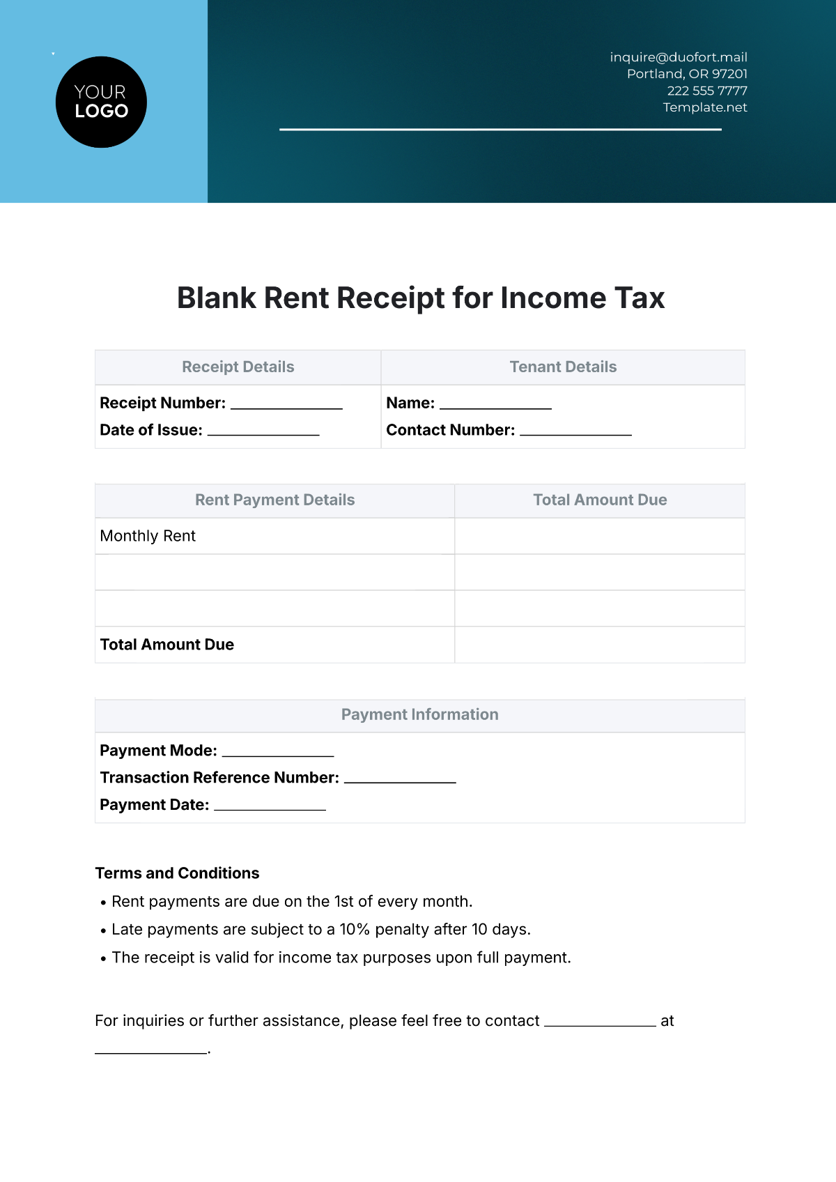 Blank Rent Receipt for Income Tax Template - Edit Online & Download