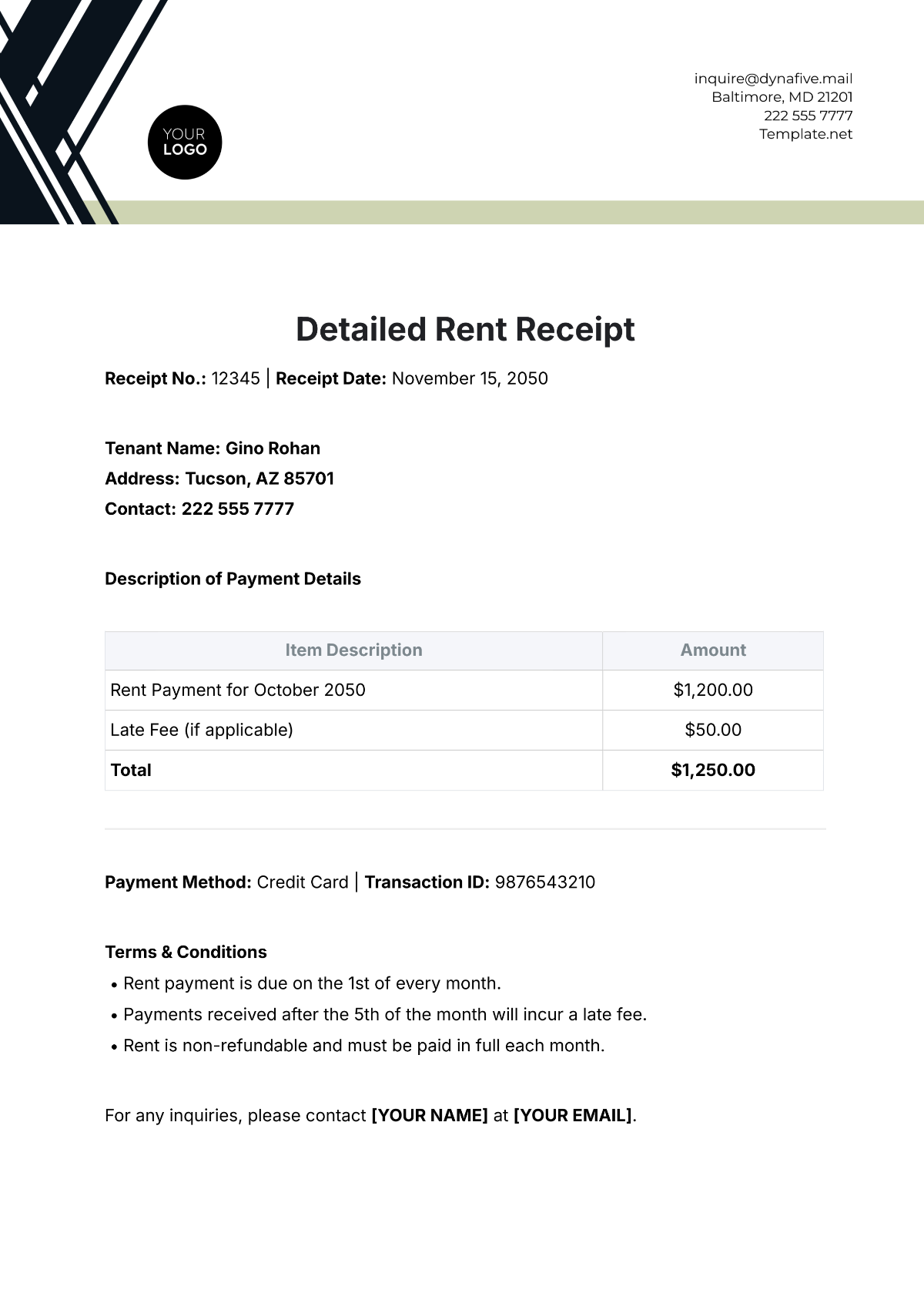 Detailed Rent Receipt Template - Edit Online & Download