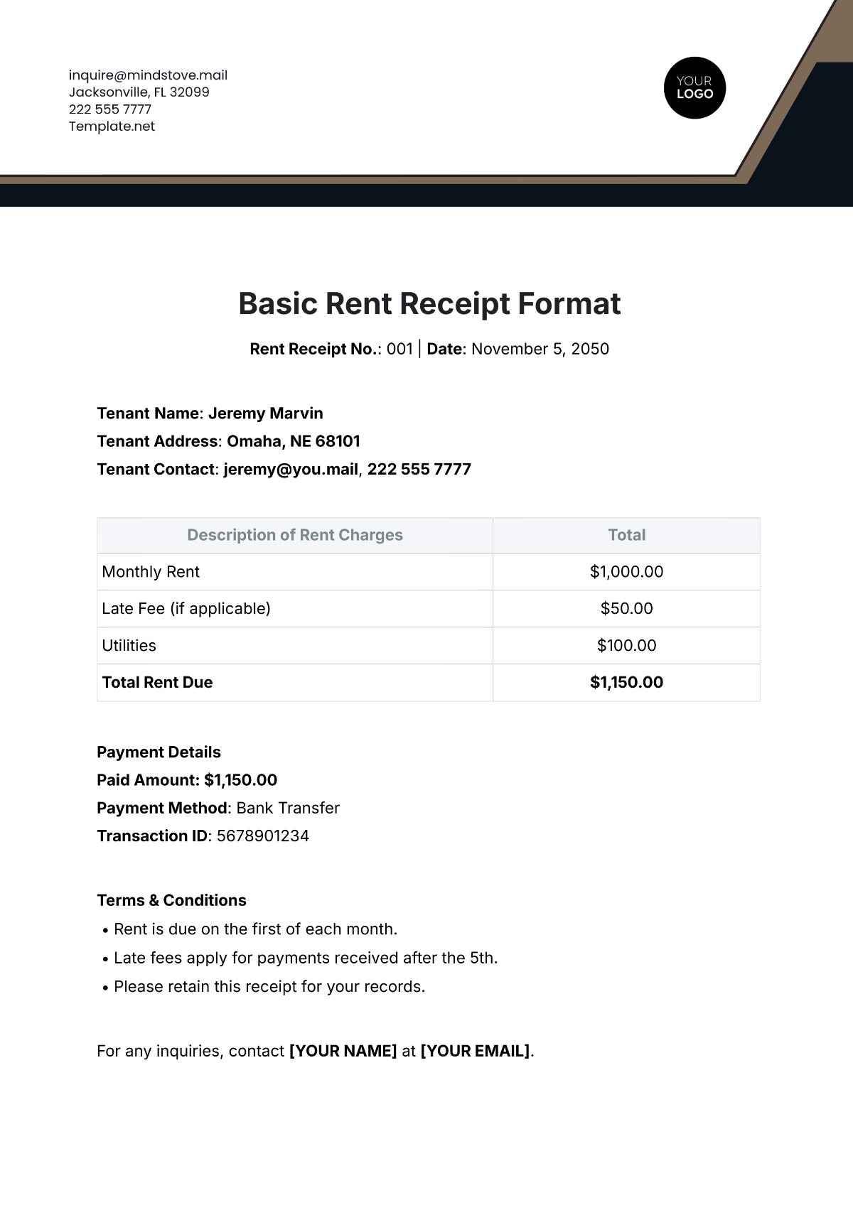 Basic Rent Receipt Format Template - Edit Online & Download