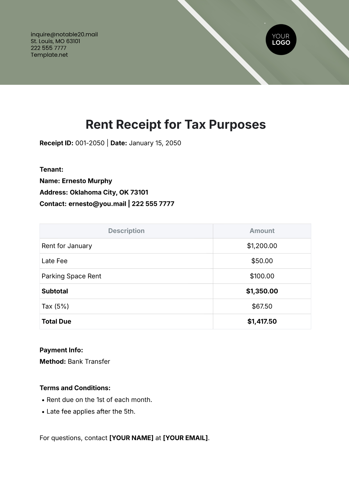 Rent Receipt for Tax Purposes Template - Edit Online & Download